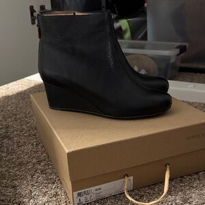Gentle Souls Black Leather Wedge Ankle Boots